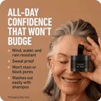 Arenzza Root Cover Up Cosmetics tube showing natural-looking application for effortless hair root coverage.