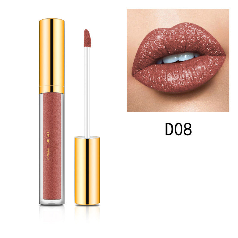 Arenzza Metallic Liquid Diamond Glitter Lipstick in a shiny metallic pink shade, displayed with the lipstick tube and applicator.