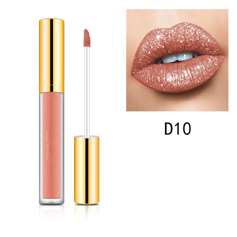 Arenzza Metallic Liquid Diamond Glitter Lipstick showcasing a shiny, metallic pink lipstick with diamond-like glitter finish.