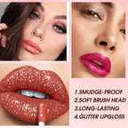 Arenzza Metallic Liquid Diamond Glitter Lipstick showcasing a shimmering, metallic pink lip color with a glossy finish.