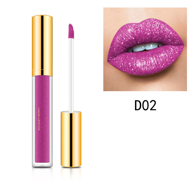 Arenzza Metallic Liquid Diamond Glitter Lipstick in a shiny, metallic pink shade, displayed in a sleek tube with glitter accents.