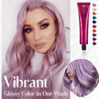 Arenzza bleach-free nourishing hair dye in a vibrant shade, displayed in a cosmetic container with colorful packaging.