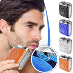 Arenzza portable rotary dual ring electric shaver with dual rotary blades, compact design, ideal for cosmetics and grooming.