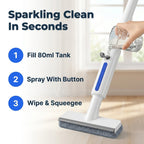 Arenzza 2-in-1 window cleaner with a streak-free shine, showing 8 steps for cleaning windows and mirrors effectively.