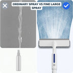 Arenzza 2-in-1 window cleaner with spray bottle and squeegee showing streak-free glass cleaning in action.