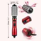 Arenzza 3-in-1 rotating hair styler with a sleek black handle and rotating barrel, designed for salon-quality blowouts at home.