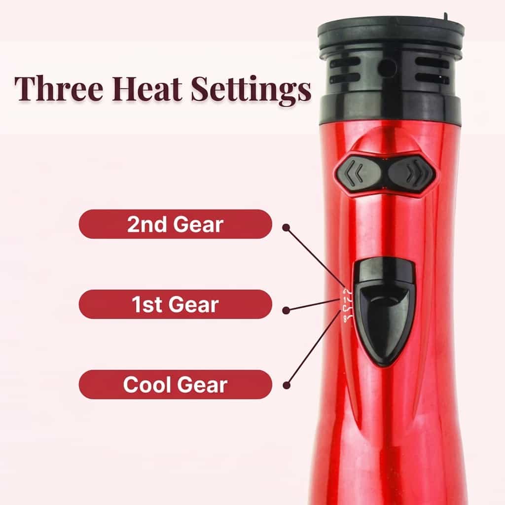 Arenzza 3-in-1 rotating hair styler with multiple attachments for salon-quality blowouts and styling at home.