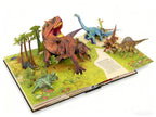 Arenzza 3D pop-up book featuring colorful dinosaurs, showcasing detailed dinosaur illustrations and engaging visuals for kids.