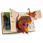 Arenzza 3D pop-up dinosaur book showing colorful dinosaur illustrations and detailed pop-up pages for interactive learning.