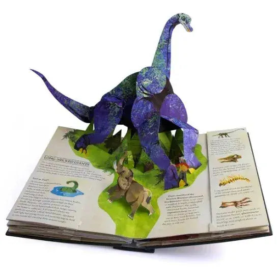 Arenzza 3D pop-up book featuring colorful dinosaurs with detailed illustrations, showcasing a fascinating prehistoric adventure.