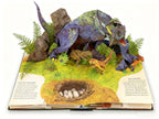 Arenzza 3D pop-up dinosaur book featuring colorful, detailed dinosaur illustrations and engaging scenes of prehistoric creatures.