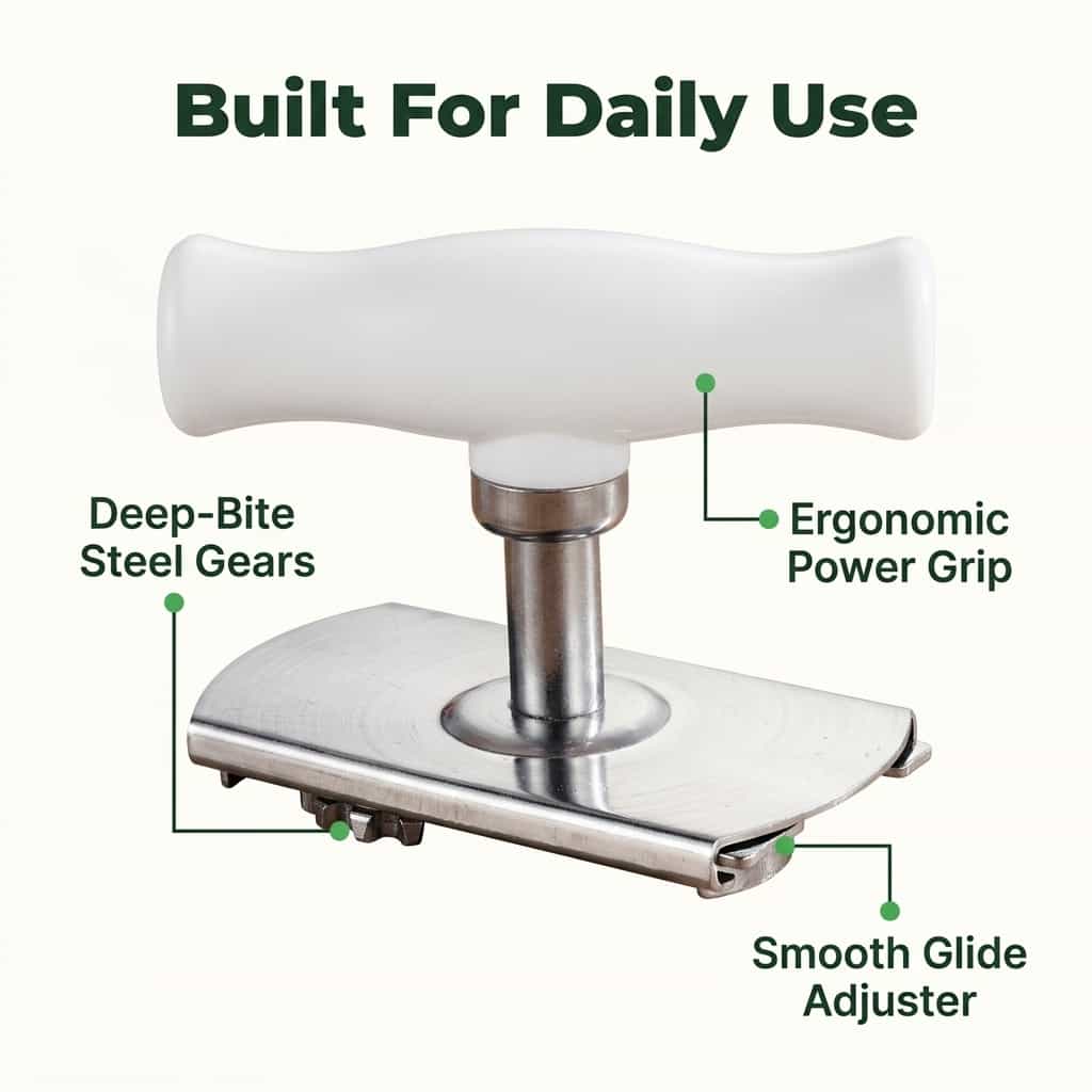 Close-up of Arenzza adjustable jar opener made from durable materials, showing its textured grip and adjustable mechanism.