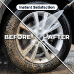AquaBlast™ Cordless Power Cleaner by Arenzza showing a split image of surface cleaning before and after using the device.