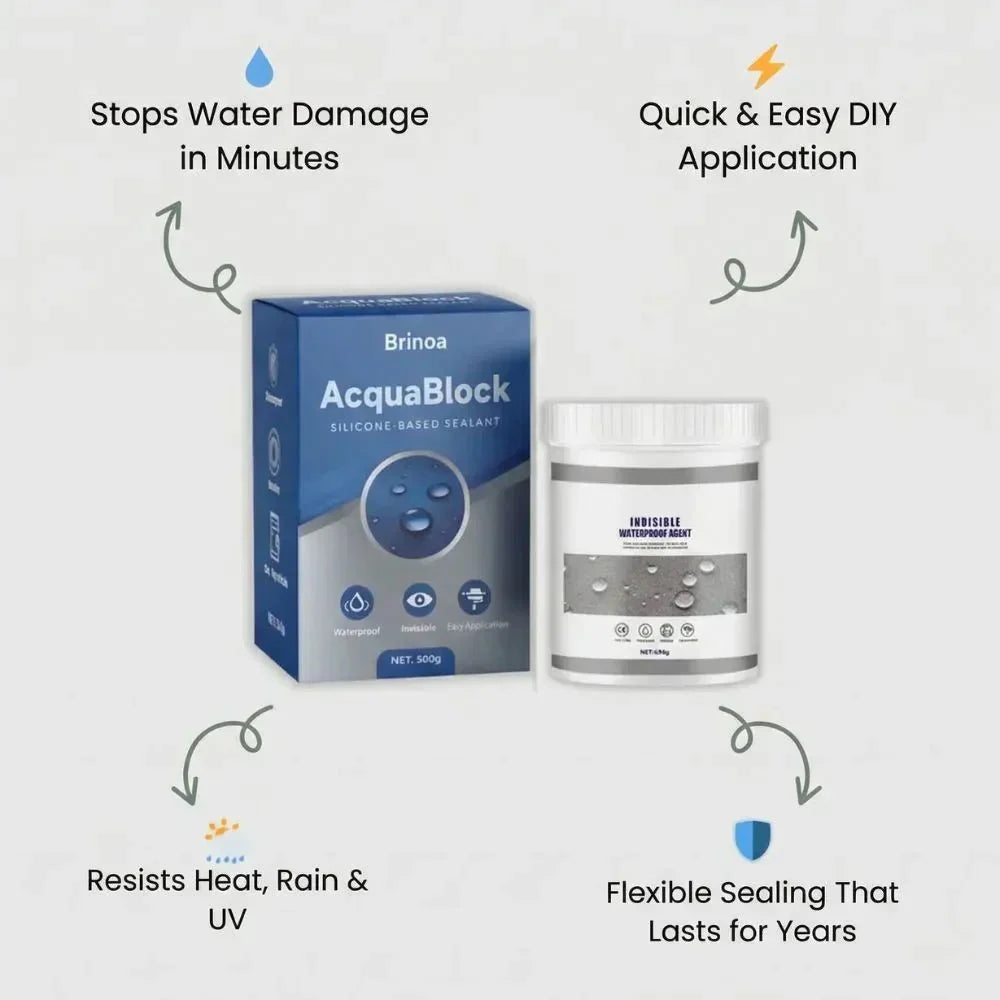 AquaBlock™ Invisible Waterproof Sealant by Arenzza, clear tube showing the sealant for waterproofing and sealing surfaces.