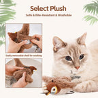Arenzza BirdBuddy interactive bird toy for cats, featuring colorful feathers and a playful design for feline entertainment.