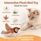 Arenzza BirdBuddy interactive bird toy for cats, featuring colorful feathers and hanging design to engage feline playfulness.