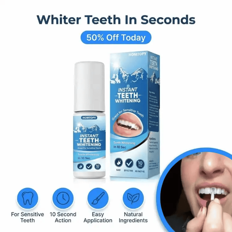 A close-up of BrightSmile™ peroxide-free teeth whitening gel from Arenzza, designed for sensitive teeth, in a clear applicator tube.