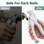 Arenzza BrightTrim™ dual LED trimming tool showing before and after images with focused LED lights for precise grooming.