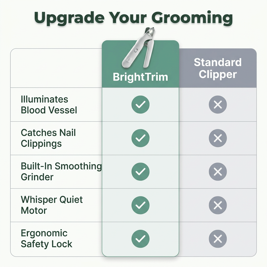 A comparison table for BrightTrim™ Dual LED Trimming Lights by Arenzza, showing features and specifications side by side.