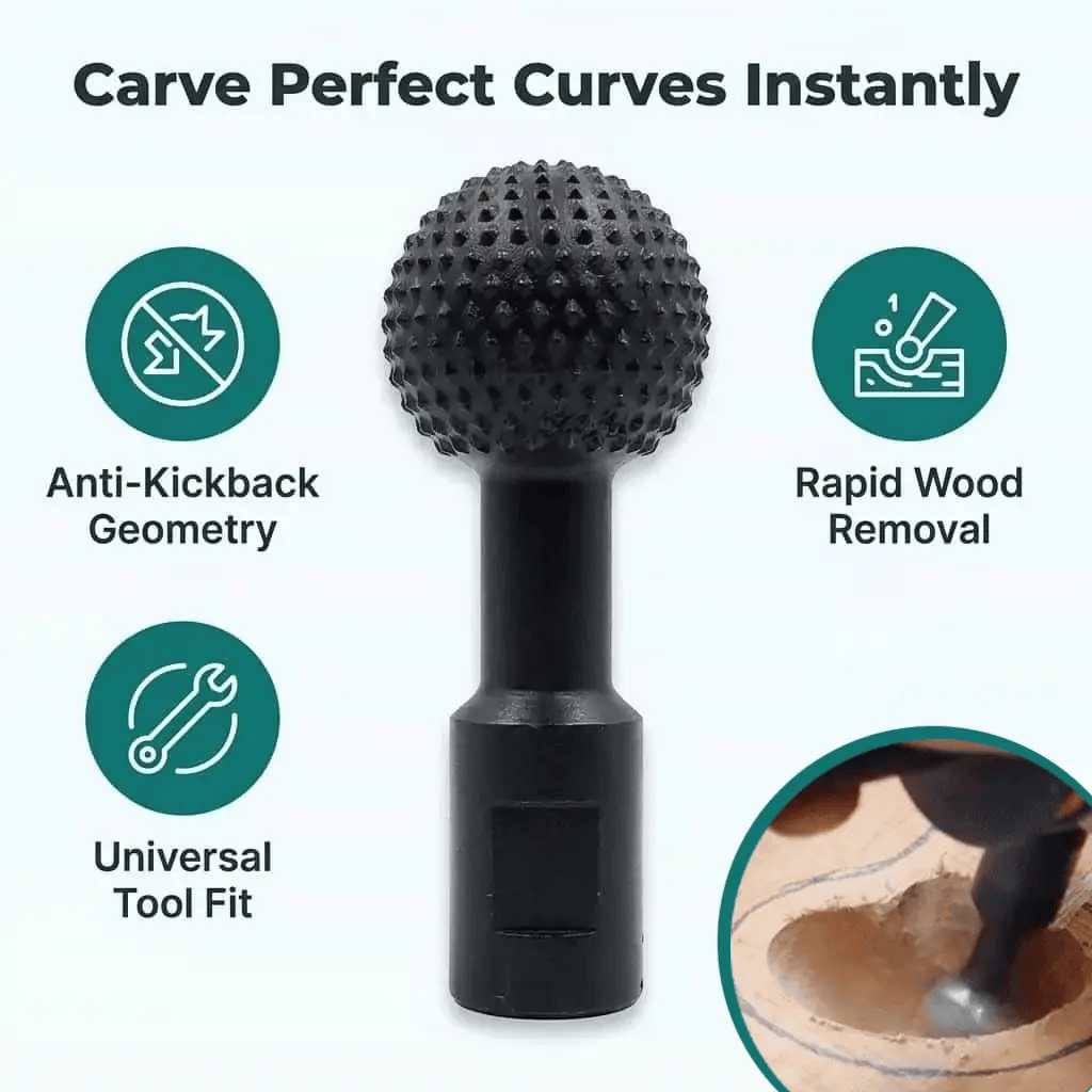 Arenzza Carvex™ wood sculpting tool in use, showcasing its ergonomic design for effortless carving and detailed wood sculpture.
