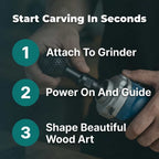 Arenzza Carvex™ wood sculpting tool with six numbered steps demonstrating its use for effortless carving.