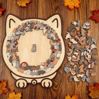 A wooden cat puzzle from CatCraft™ by Arenzza, featuring 135 pieces with artistic, calming design in a set for cat lovers.