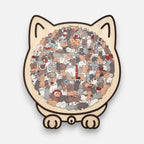 A wooden cat puzzle by Arenzza, featuring 135 pieces, showcasing intricate craftsmanship and artistic design in a peaceful style.