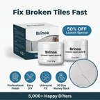 Arenzza ceramic tile repair paste applied to cracked bathroom tiles, showing a smooth, restored surface for instant tile restoration.
