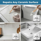 Arenzza ceramic tile repair paste in a multi-panel grid, showing application process on cracked tiles for instant restoration.