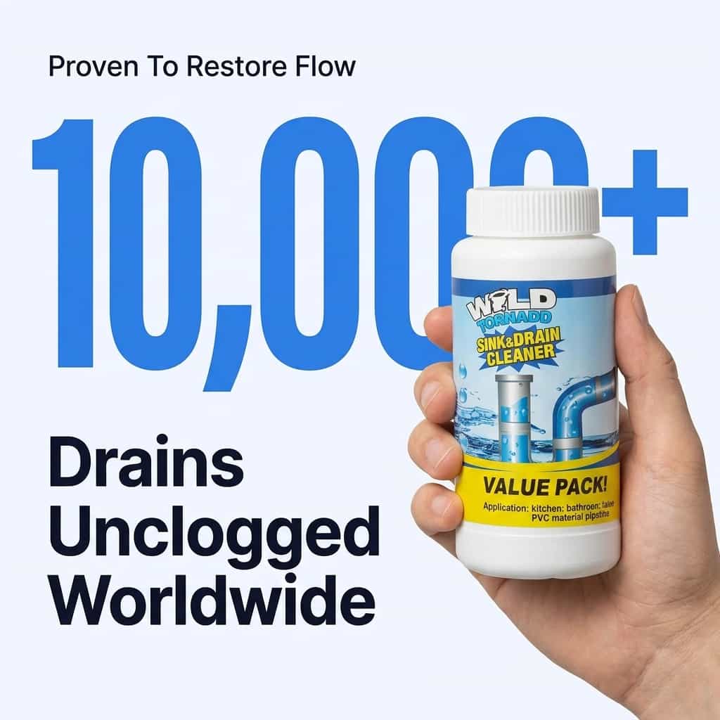 Aarenza ClearFlow™ fast-acting drain cleaner bottle with label, designed for clearing clogged drains effectively.