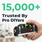 Arenzza EasyLevel™ 4-in-1 Laser Measure Tool with digital display, showing measurement readings and laser emitter in a close-up shot.