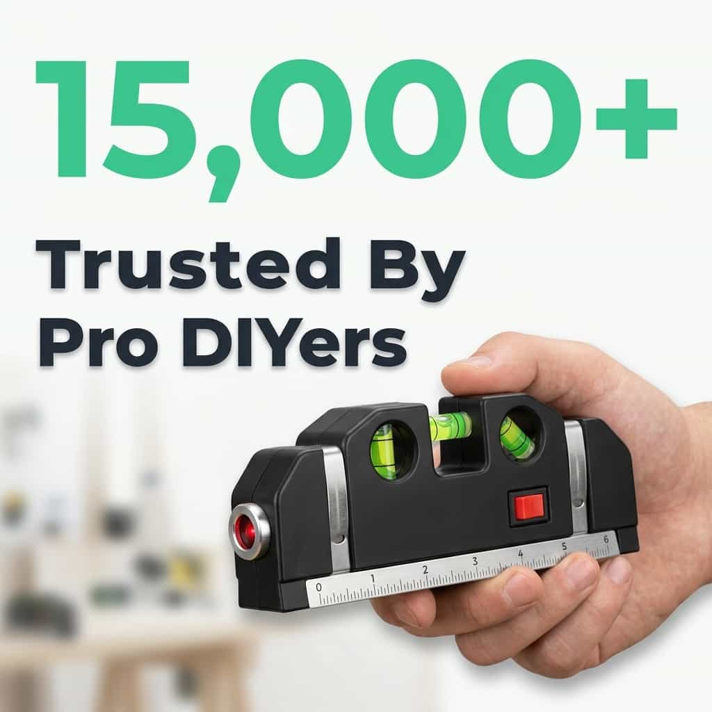 Arenzza EasyLevel™ 4-in-1 Laser Measure Tool with digital display, showing measurement readings and laser emitter in a close-up shot.