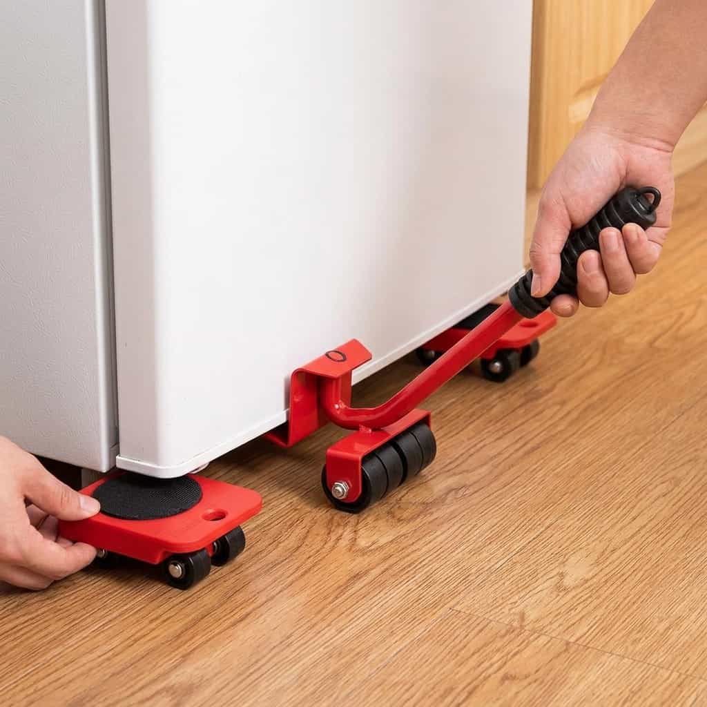 Arenzza EasyMove™ lever tool used for effortlessly relocating heavy furniture in a home setting.