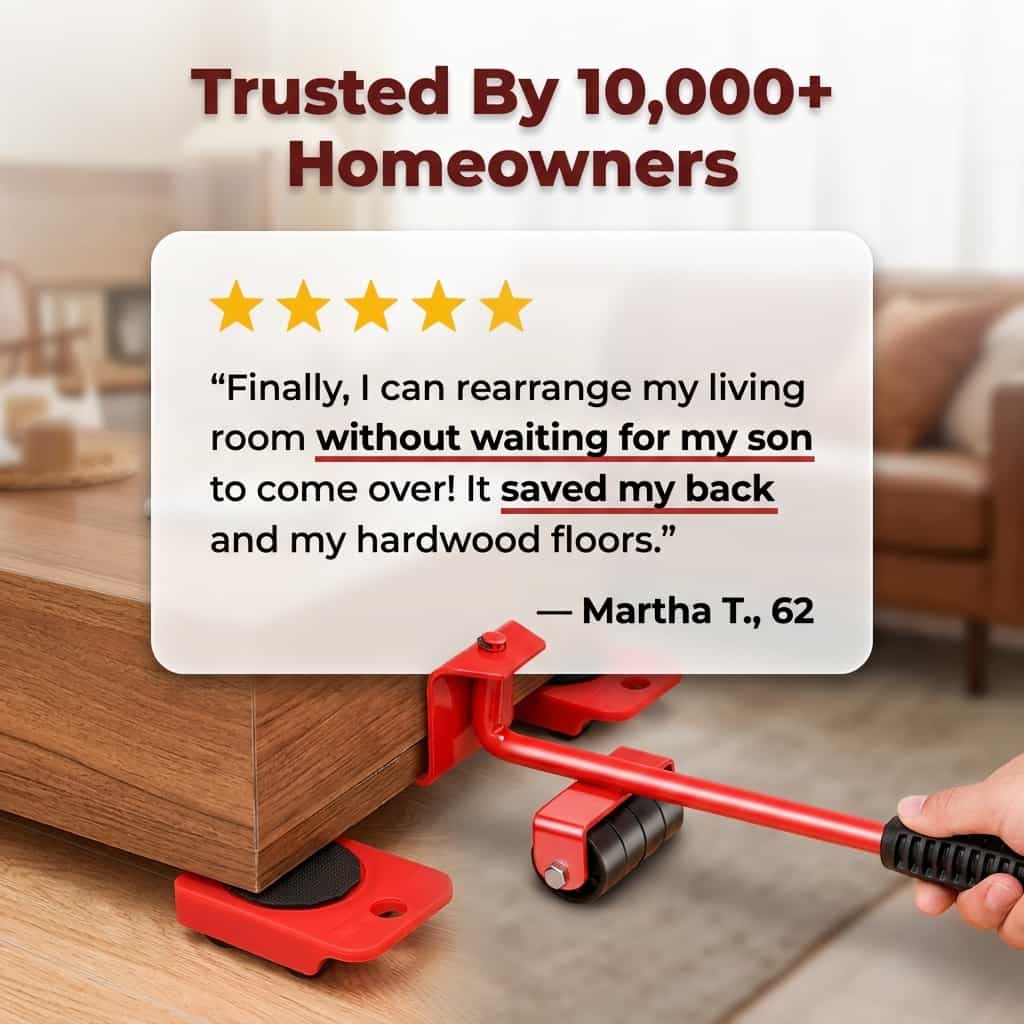 Arenzza EasyMove™ furniture moving tool in use, showing a person lifting heavy furniture with the adjustable, ergonomic design.