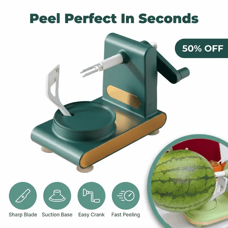 Aarenza EasyPeel™ fruit peeler in hand, showing its sleek design for effortless and precise peeling of fruits.