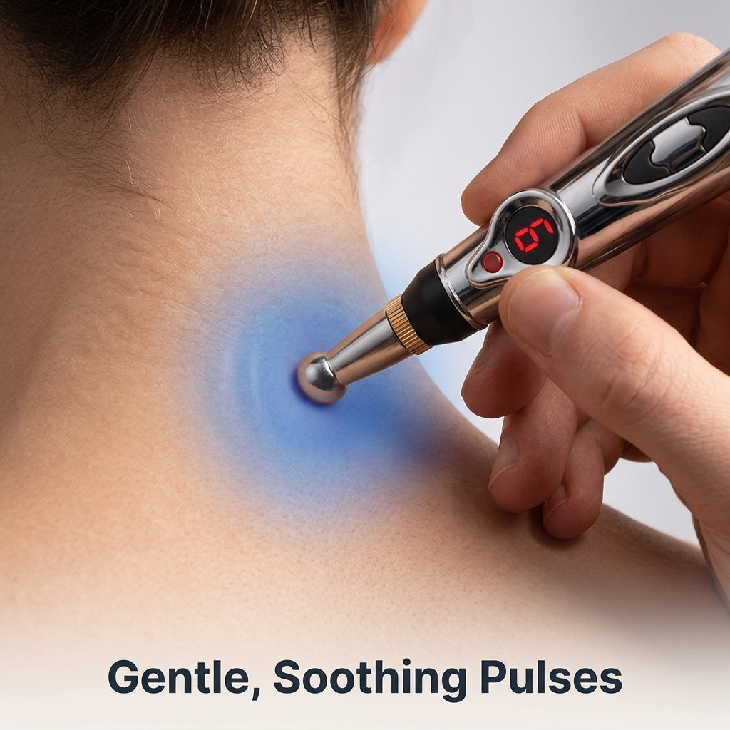 Close-up of Arenzza EasyRelief needle-free pain relief device showing its rapid, painless application for fast relief.