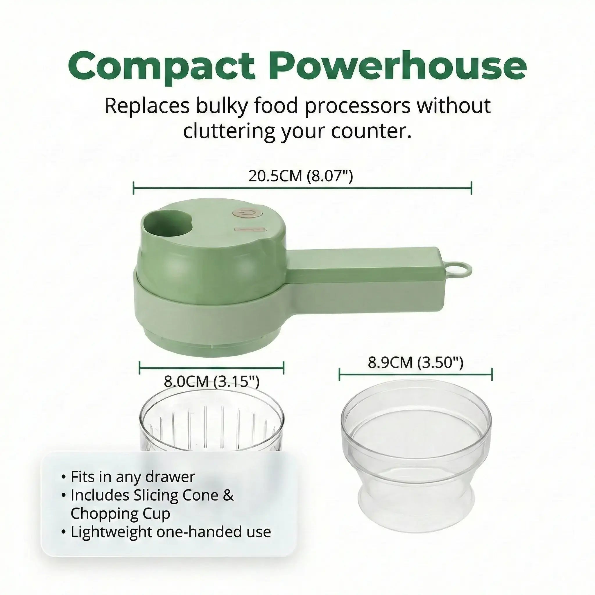 Aarenza EasySlice™ kitchen slicer on a countertop, showing its compact design and multiple slicing blades for quick meal prep.