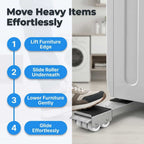 Arenzza EasySlide™ furniture sliders with numbered steps demonstrating how to move heavy furniture easily