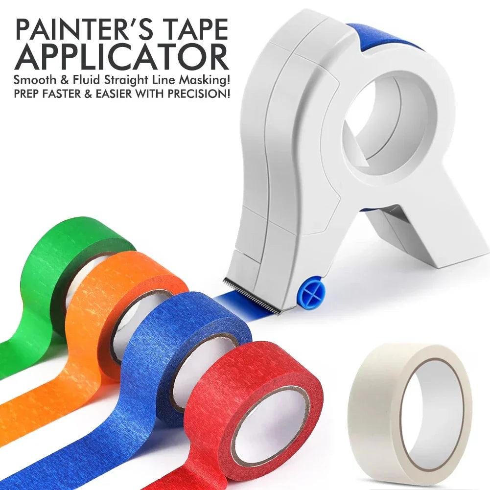 Arenzza EasyTape painter’s tape applicator showing a hand applying painter’s tape with precision for clean edges.