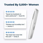 Arenzza electric callus remover device with a sleek design, shown on a social proof wall for professional at-home pedicure results.