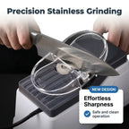 Arenzza electric knife sharpener with hygienic pore care feature, compact design, and ergonomic handle for precise kitchen sharpening.