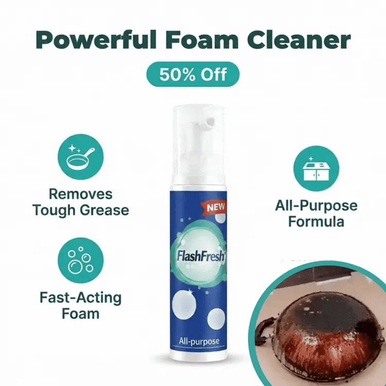 Arenzza FlashFresh rinse-free spray bottle for effortless surface cleaning, with a sleek design and clear label on the product.