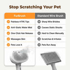 Comparison table for FurBrush™ by Arenzza showing features and benefits of this pet grooming tool in a clear, organized layout.