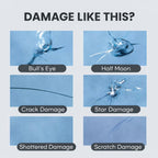 Arenzza Glassfix™ repair kit with tools and materials for fixing cracks and scratches on glass surfaces.