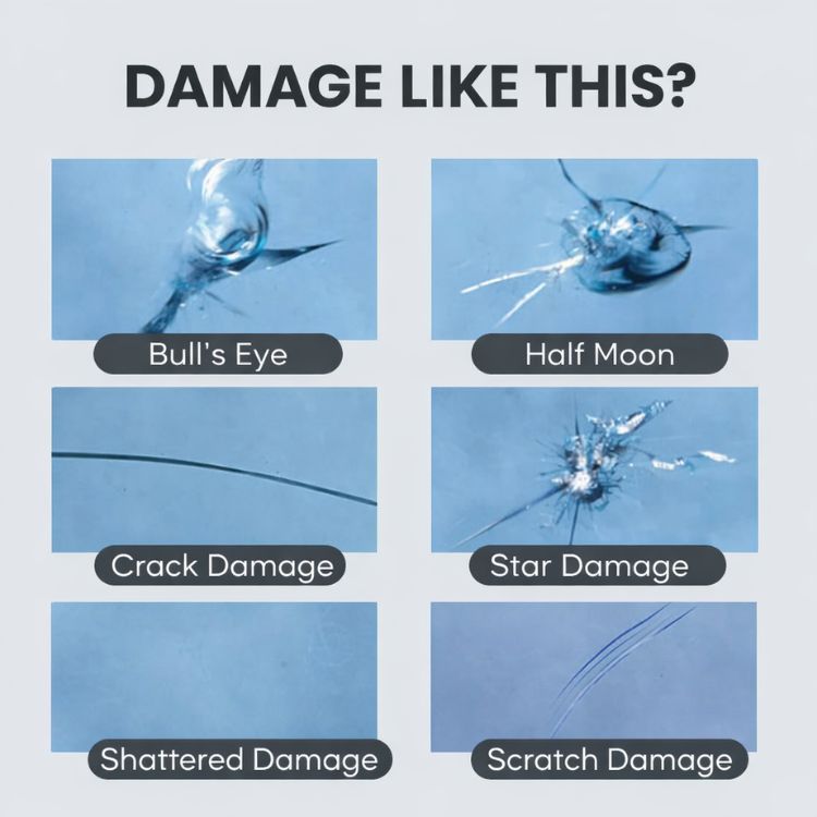 Arenzza Glassfix™ repair kit with tools and materials for fixing cracks and scratches on glass surfaces.
