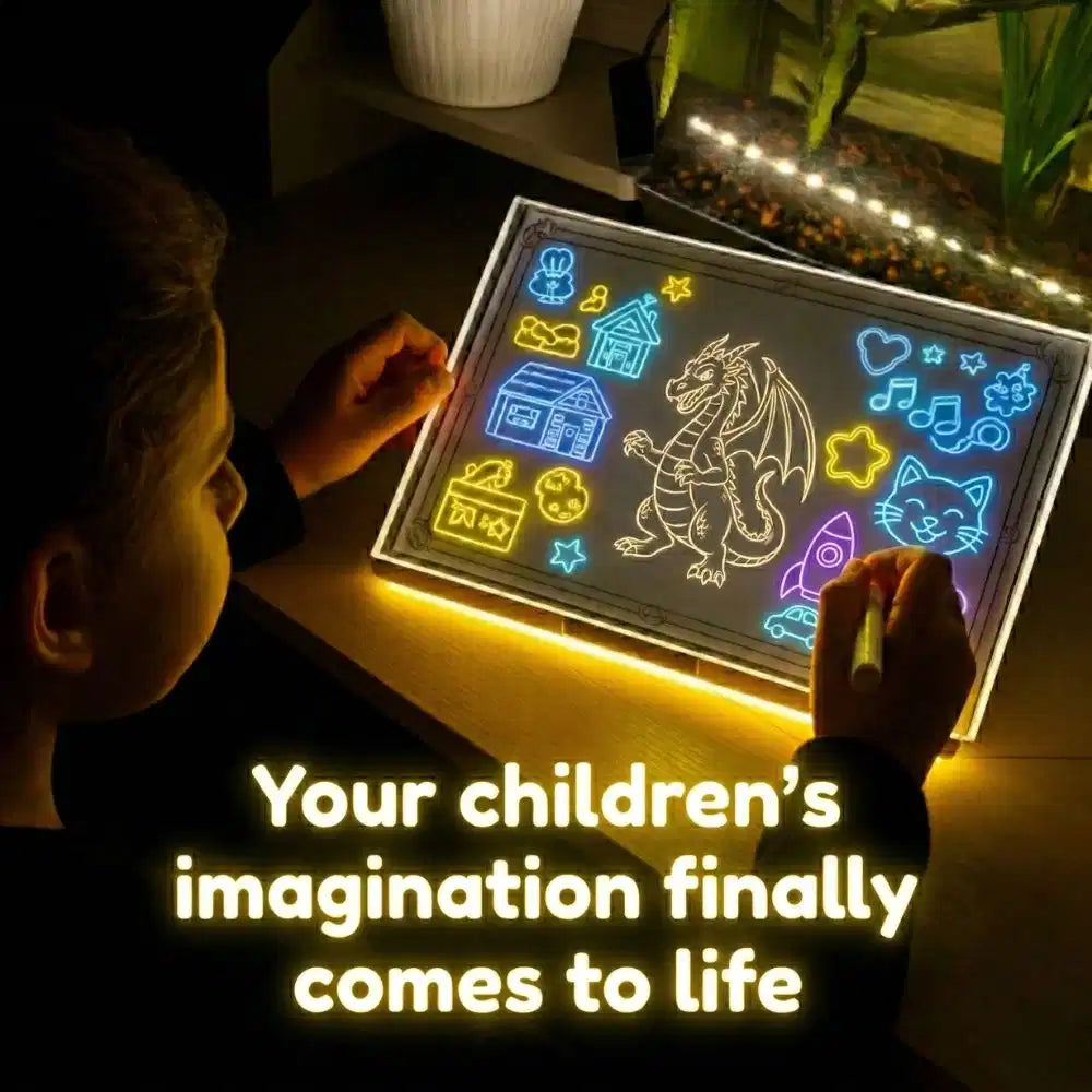 Arenzza GlowPad reusable LED drawing board with illuminated surface and instant erase technology, ideal for creative drawing and sketching.