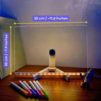 Arenzza GlowPad™ reusable LED drawing board with bright illumination and instant erase technology, shown with drawn sketches on the surface.
