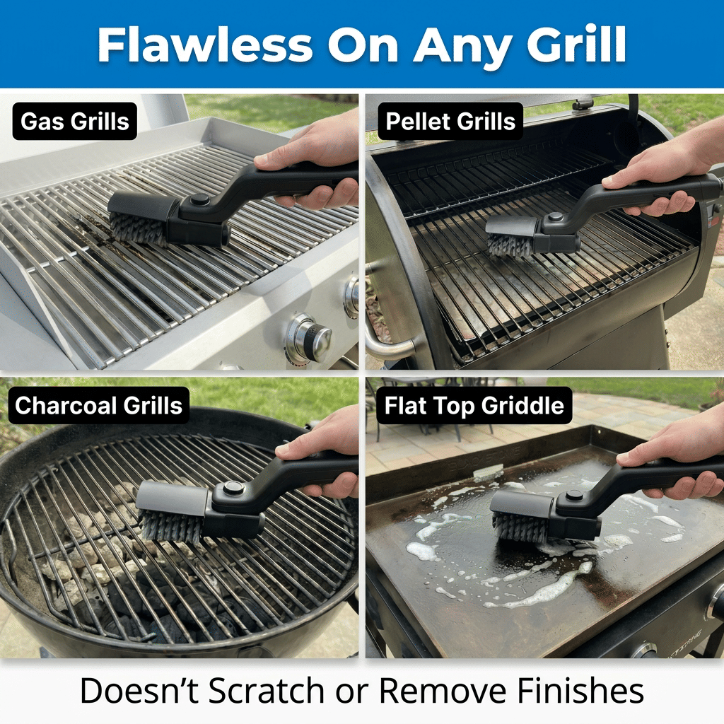 Aarenza GrillMaster Pro™ grill cleaning tool with multiple cleaning panels for effortless, efficient grill maintenance.