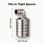 Diagram of Arenzza HydroGuard™ automatic water level control valve with dimensions and size specifications.