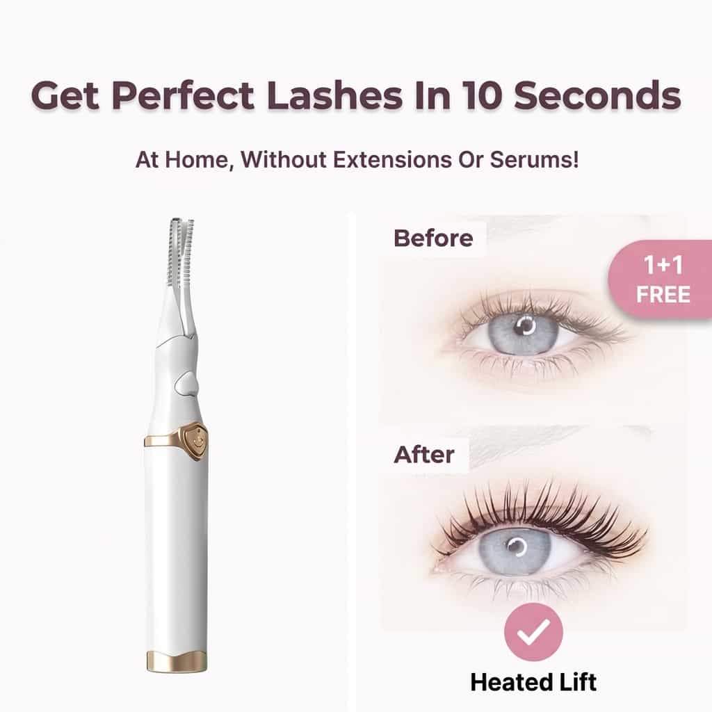 Arenzza Instant Lash Lift Curler with gentle design, showing the curved eyelash curler tool for all eye shapes.